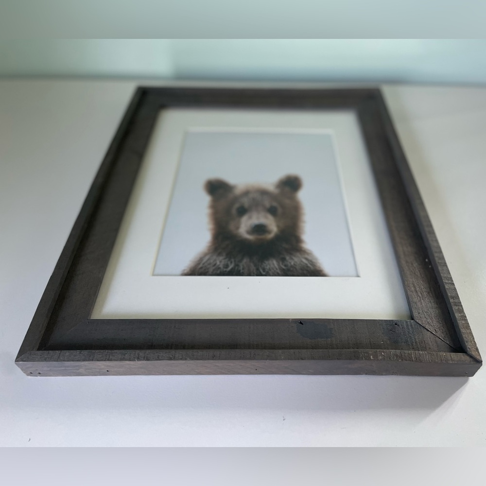 Bear Cub Rustic Frame Matted Wall Art Cottage Core Cabin Wildlife 17”x 14” - Picture 7 of 15